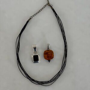 Silpada Sterling Silver Black Onyx Centerpiece Slide & Amber Pendant #S1285